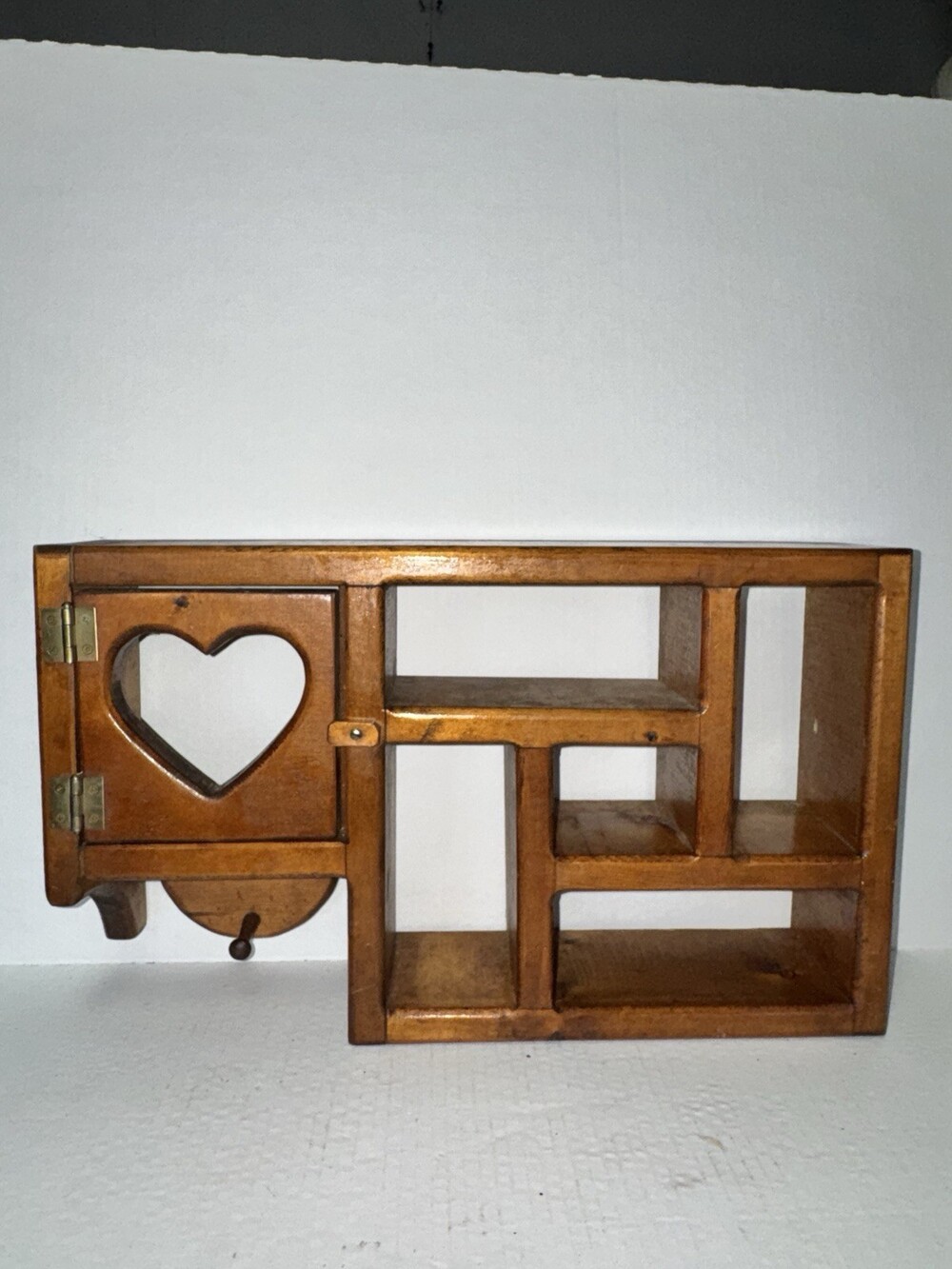 Wood Wall Curio Shelf Heart Door Cubby Shadow Box Grannycore Cottagecore Country